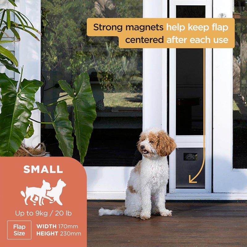 Hakuna V2 Patio Pet Door Screen Insert Panel for Sliding Doors, Fits Door Track Min Ht 55.12" to Max Ht 84.25",UV Resistant Mesh, Locking Magnetic Dog Door, Easy Install and Removal, Small, White - Image 5